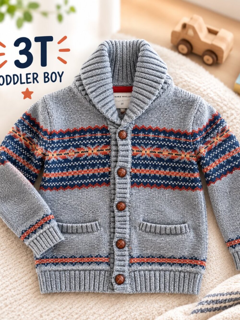 Rorie Whelan Boys 3T Fair Isle Shawl Collar Cardigan Sweater